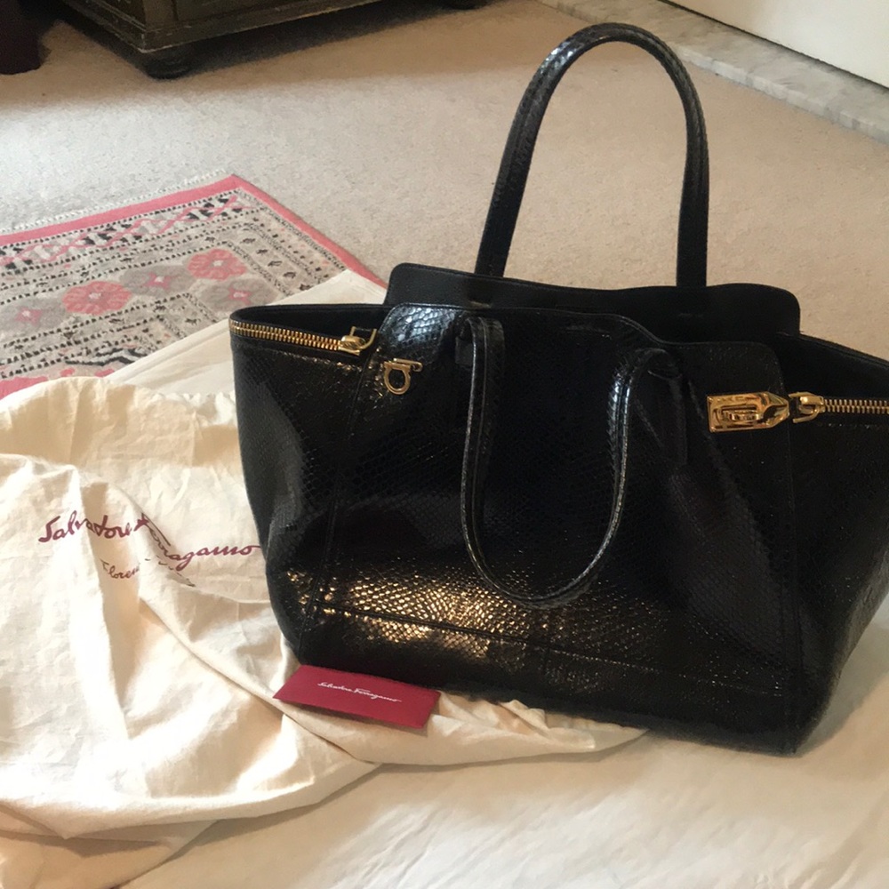 Salvatore Ferragamo black leather tote NWOT
